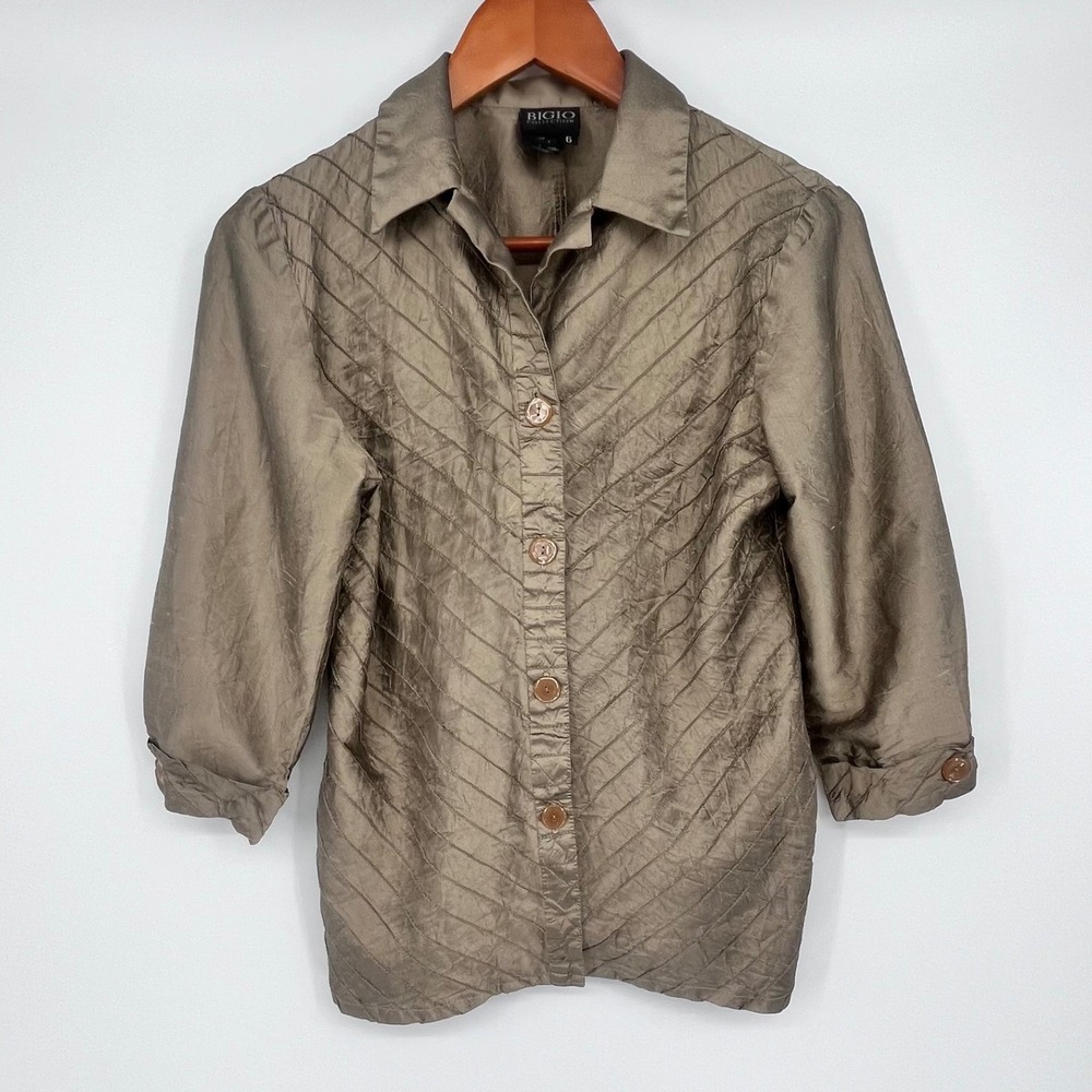 Vintage 90's Bigio Collection Outfit Womens 6 Bronze Silk Blend Textured Retro